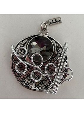 ALISHA D Pendant Silver Tone Metal Faceted Grey Stone Statement Chunky Modernist